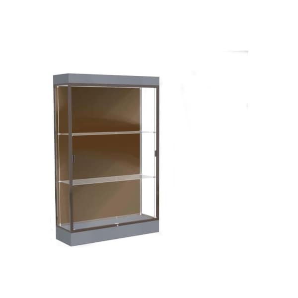 Waddell Display Case Of Ghent Edge Lighted Floor Case, Chocolate Back, Dark Bronze Frame, 6" Carbon Mesh Base, 48"W x 76"H x 20"D 92LFCO-BZ-CM - main